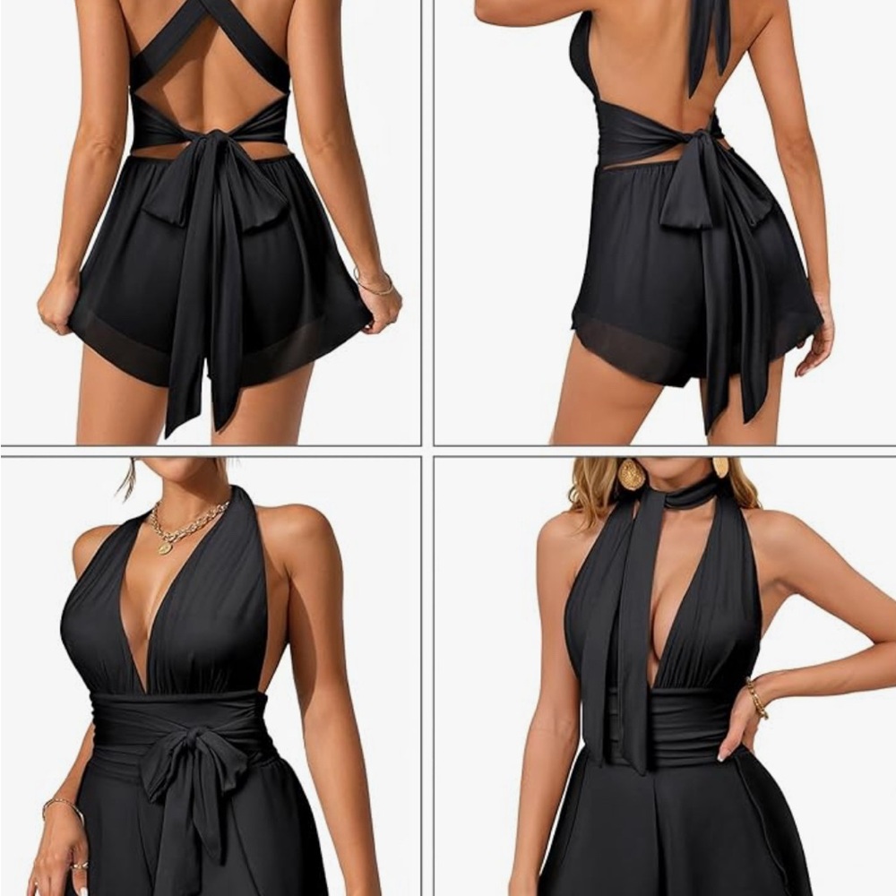 Elegant Black Halter Romper
